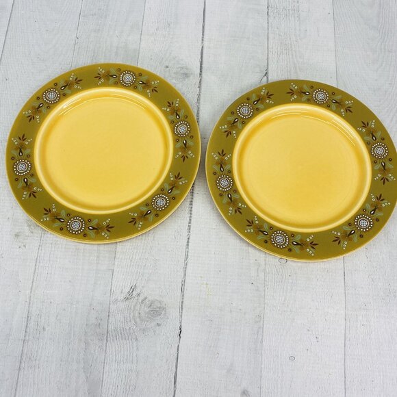 Vintage Sears BIT OF NORWAY Flowers Yellow Center Ironstone Salad Plates Set 4